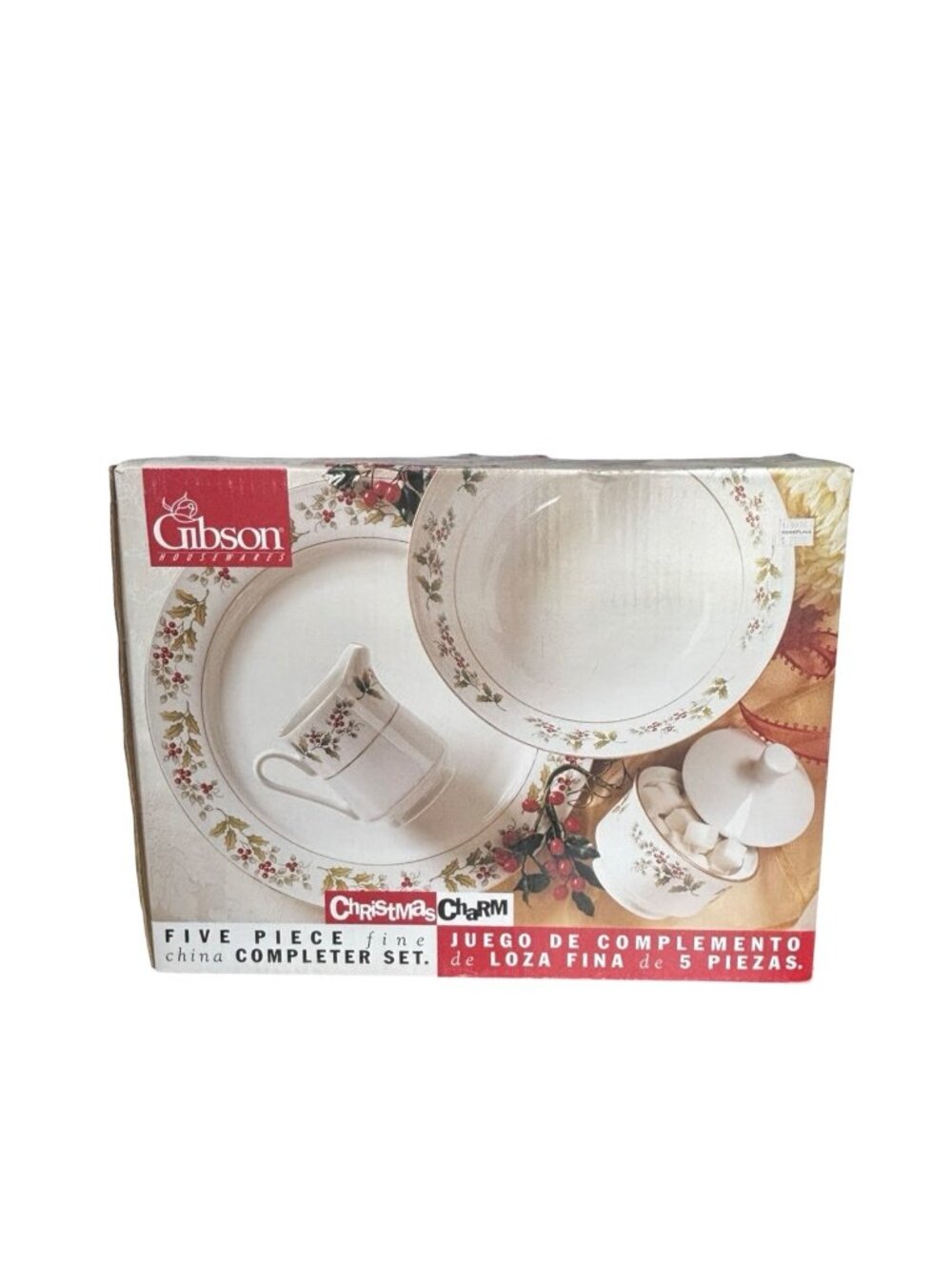 9# Gibson Christmas Charm 5 Piece Serving  Set Platter Bowl Sugar w Lid Creamer